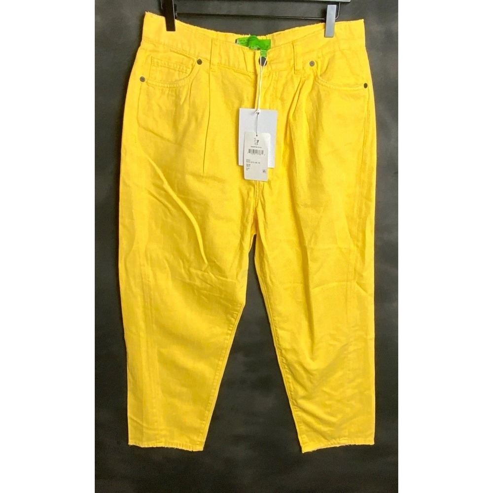 Sandrine Rose High Rise Tapered Jeans 31 Yellow Cinch‎ Back Denim Utility NWT